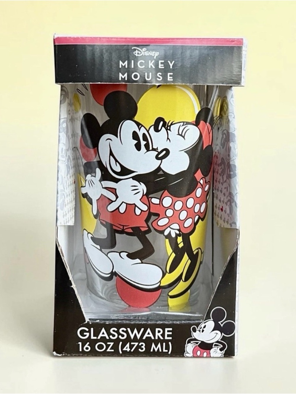 Disney Mickey & Minnie Kiss Glass - Red, Yellow, Black, Disneyana